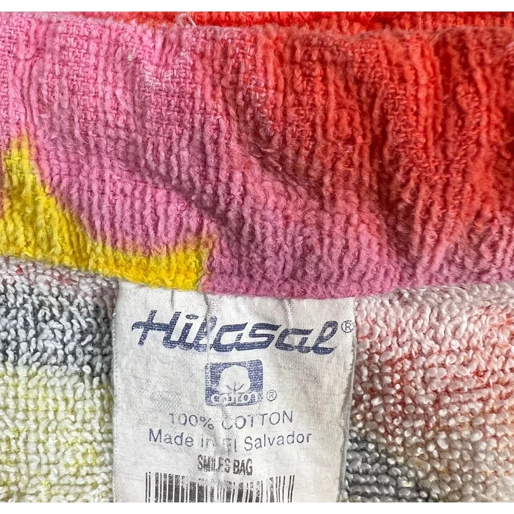 Vintage 90s Hilasal Smiles Bag Beach‎ Towel Cotton Colorful Smiley Face